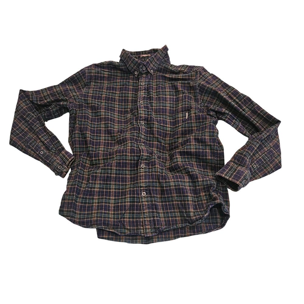 Eddie Bauer Classic Fit Flannel Shirt Men's Large Blue Green Plaid Button Down